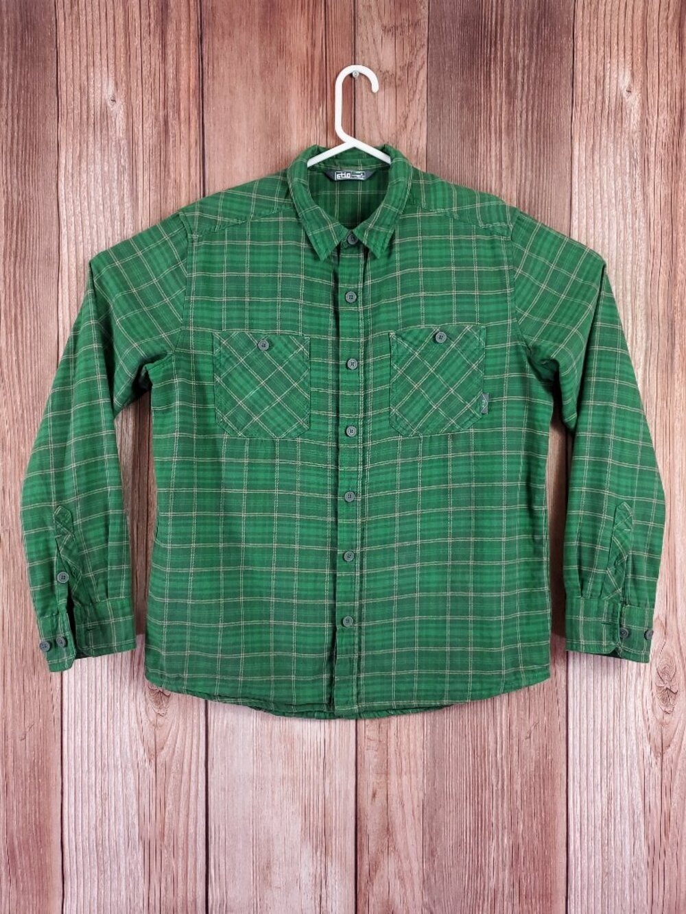 Stio Miter Lightweight Flannel Shirt Mens Medium Green Plaid Button Up Cotton